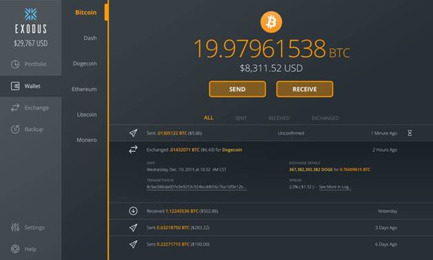 Exodus Wallet UI