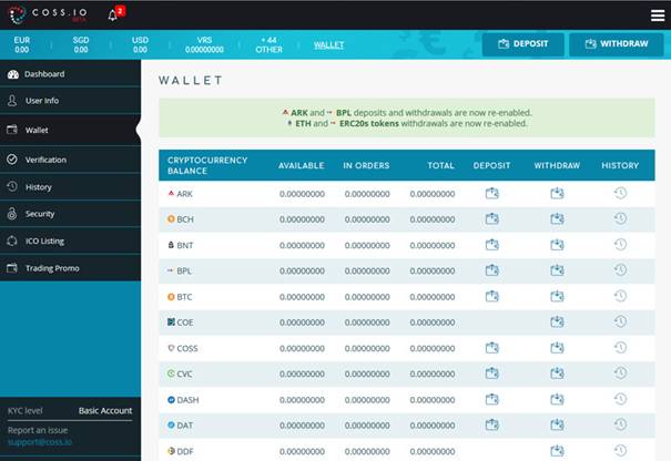 COSS wallet