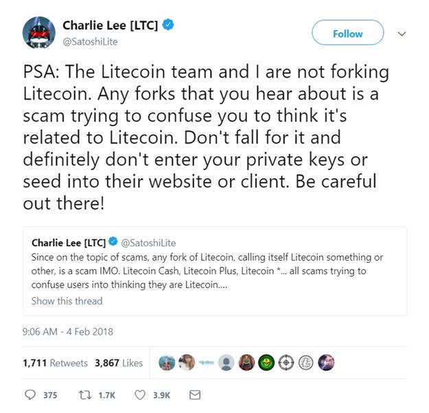   Charlie Lee Twitter 