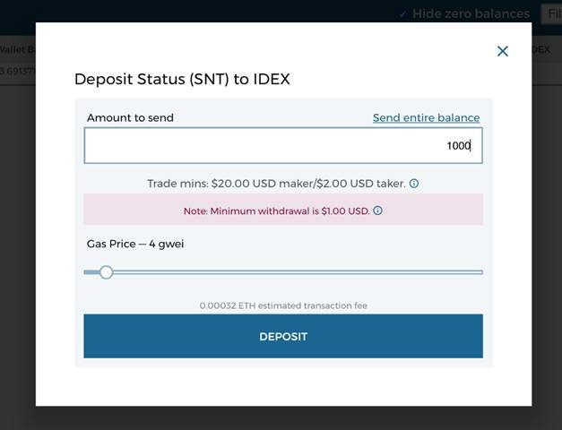 deposit on IDEX