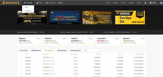 Binance interface