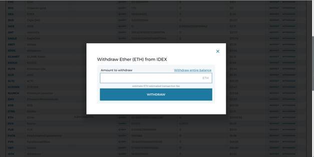 withdraw IDEX
