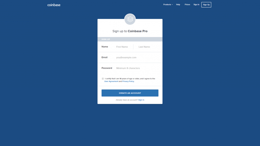 sign+up+page coinbase pro