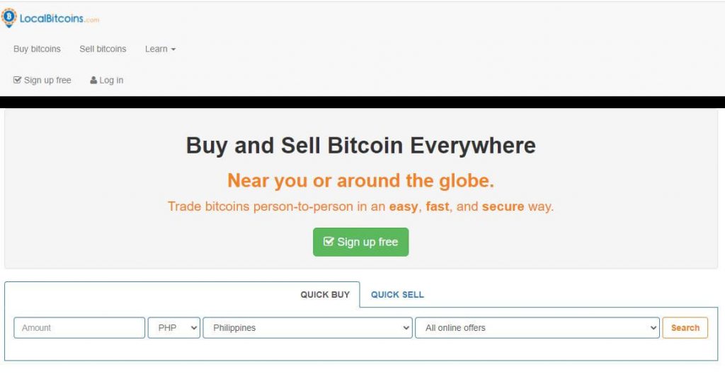 LocalBitcoins Website Homepage