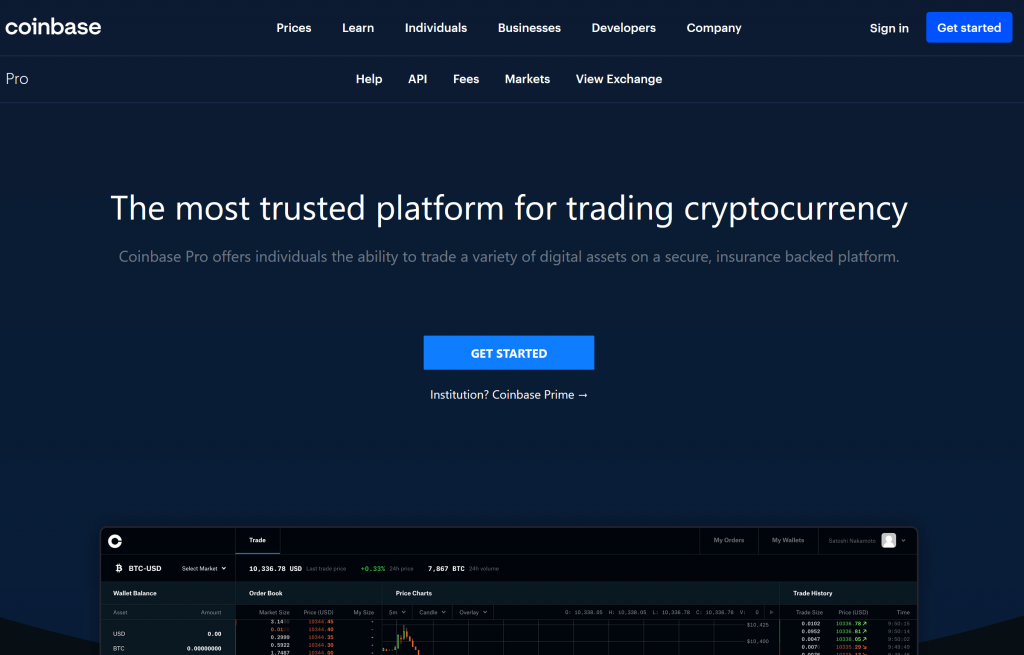 Coinbase pro homepage