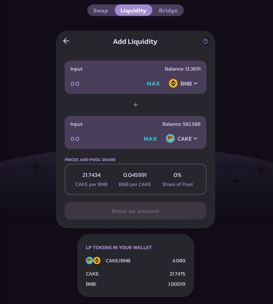 Adding liquidity CAKE