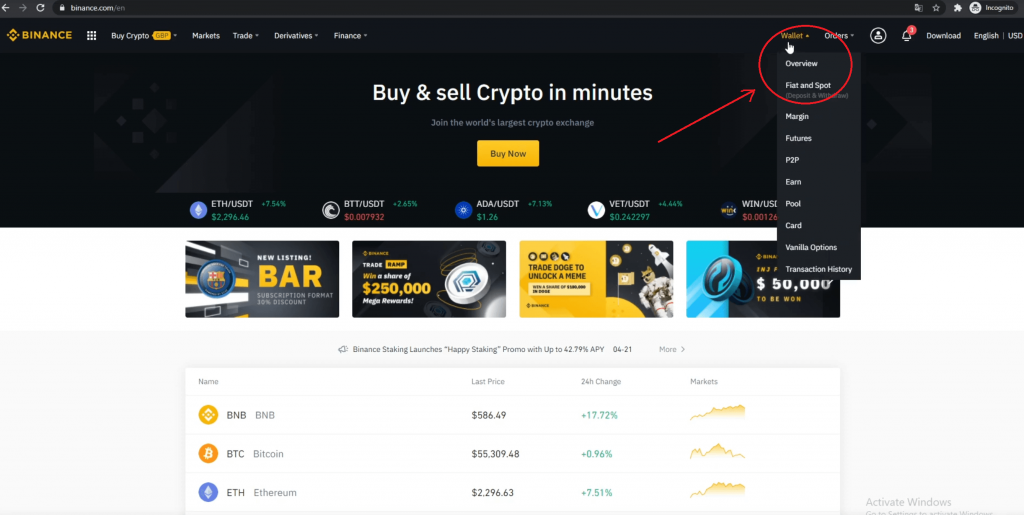 Binance wallet fiat and spot