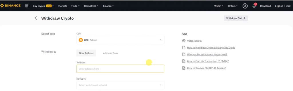 Withdraw crypto Binance