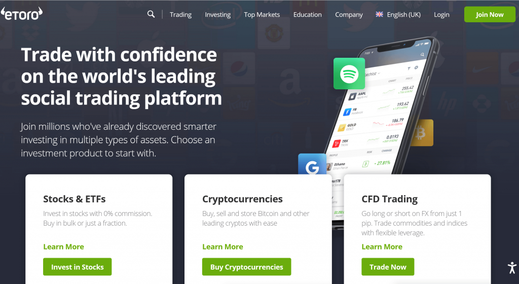 eToro homepage website