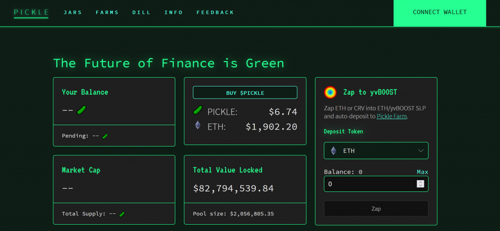 Pickle Finance dashboard