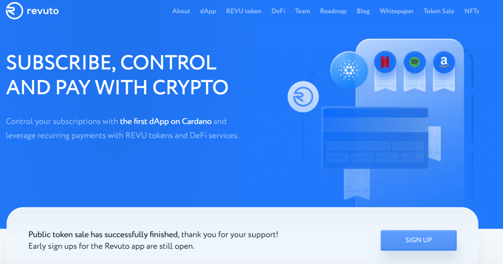 Revuto crypto homepage