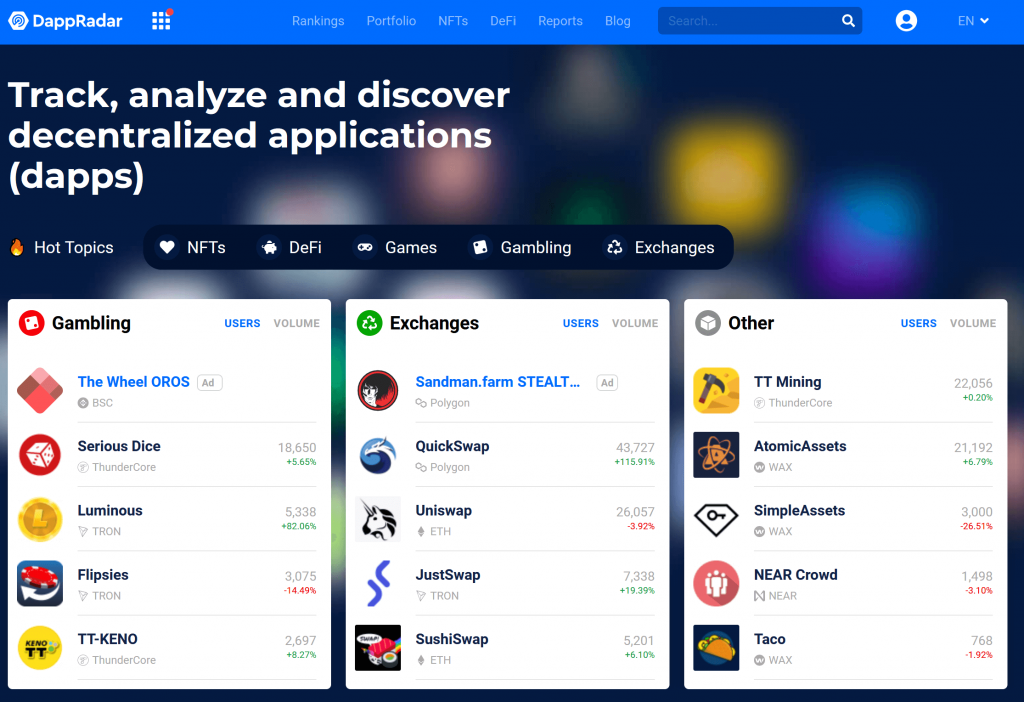 DappRadar homepage