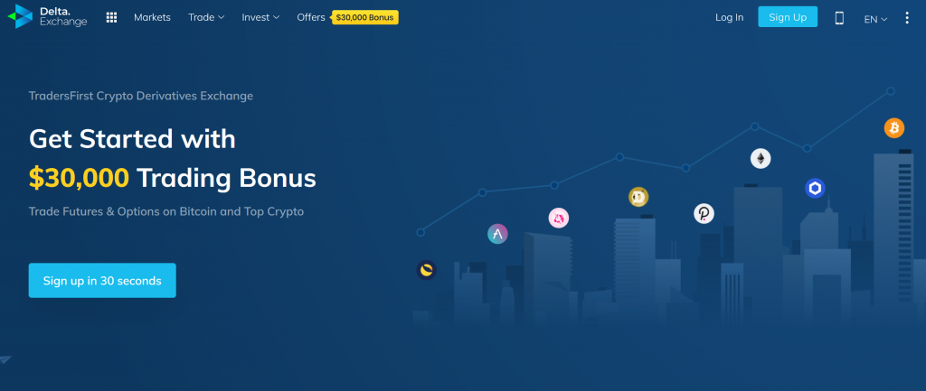 Delta Exchange homepage