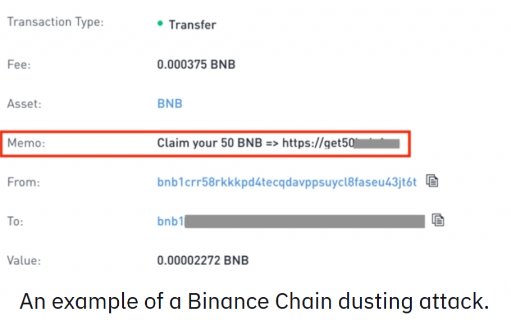 Binance chain dusting attack