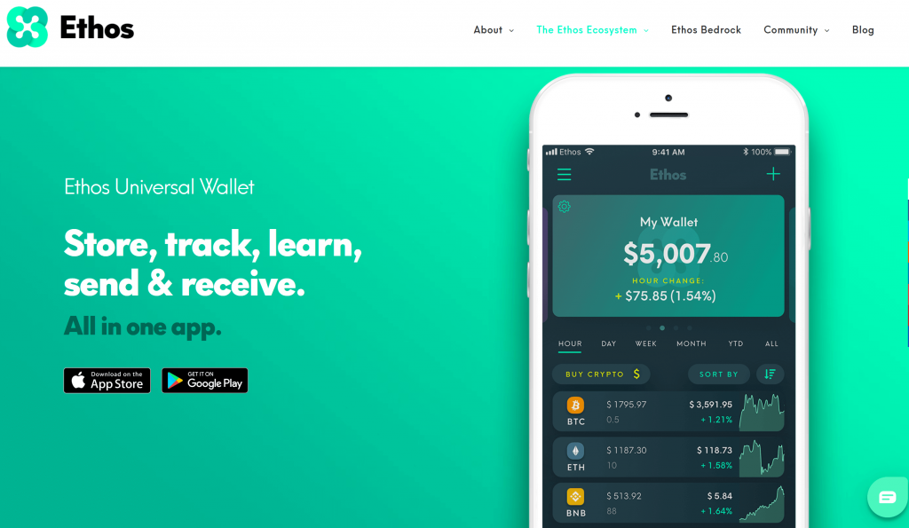 Ethos Universal Wallet homepage