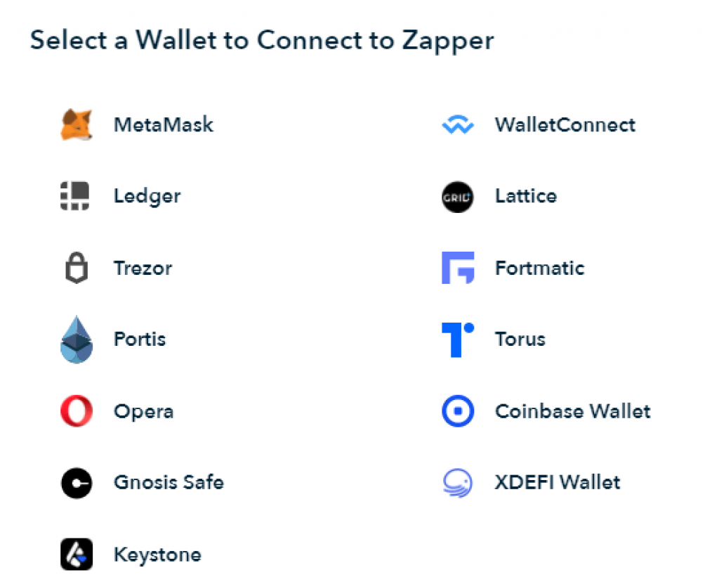 Selecting a Wallet with a Zapper