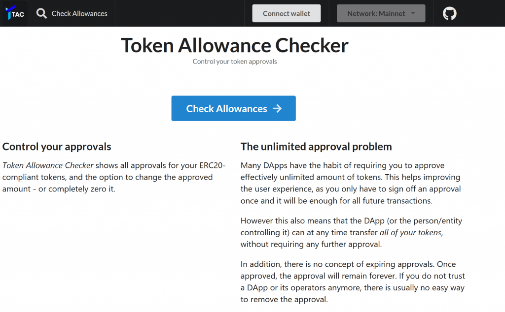 Token allowance checker