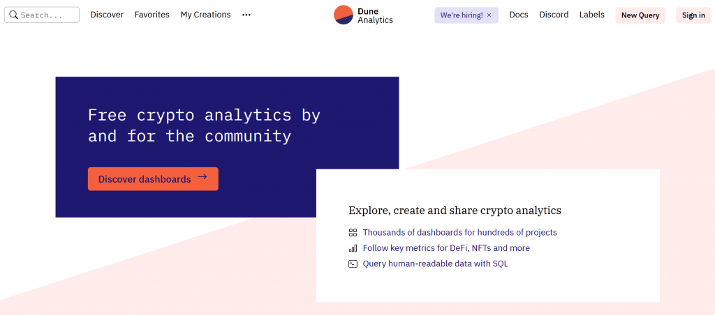 Dune Analytics homepage