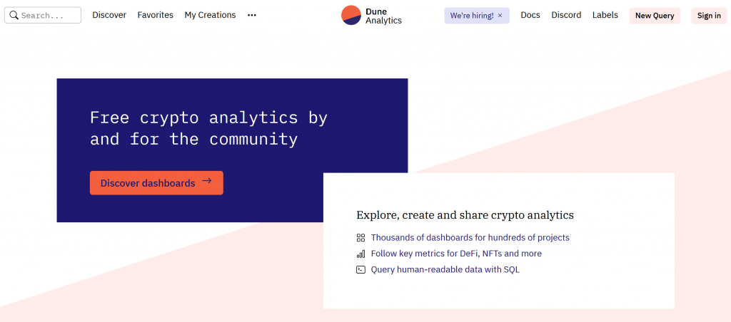 Dune Analytics home page