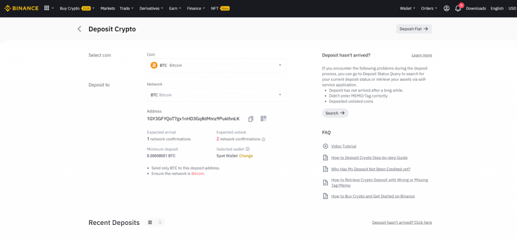 binance generate deposit address