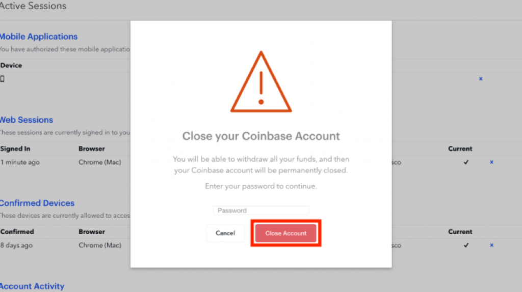 close coinbase account