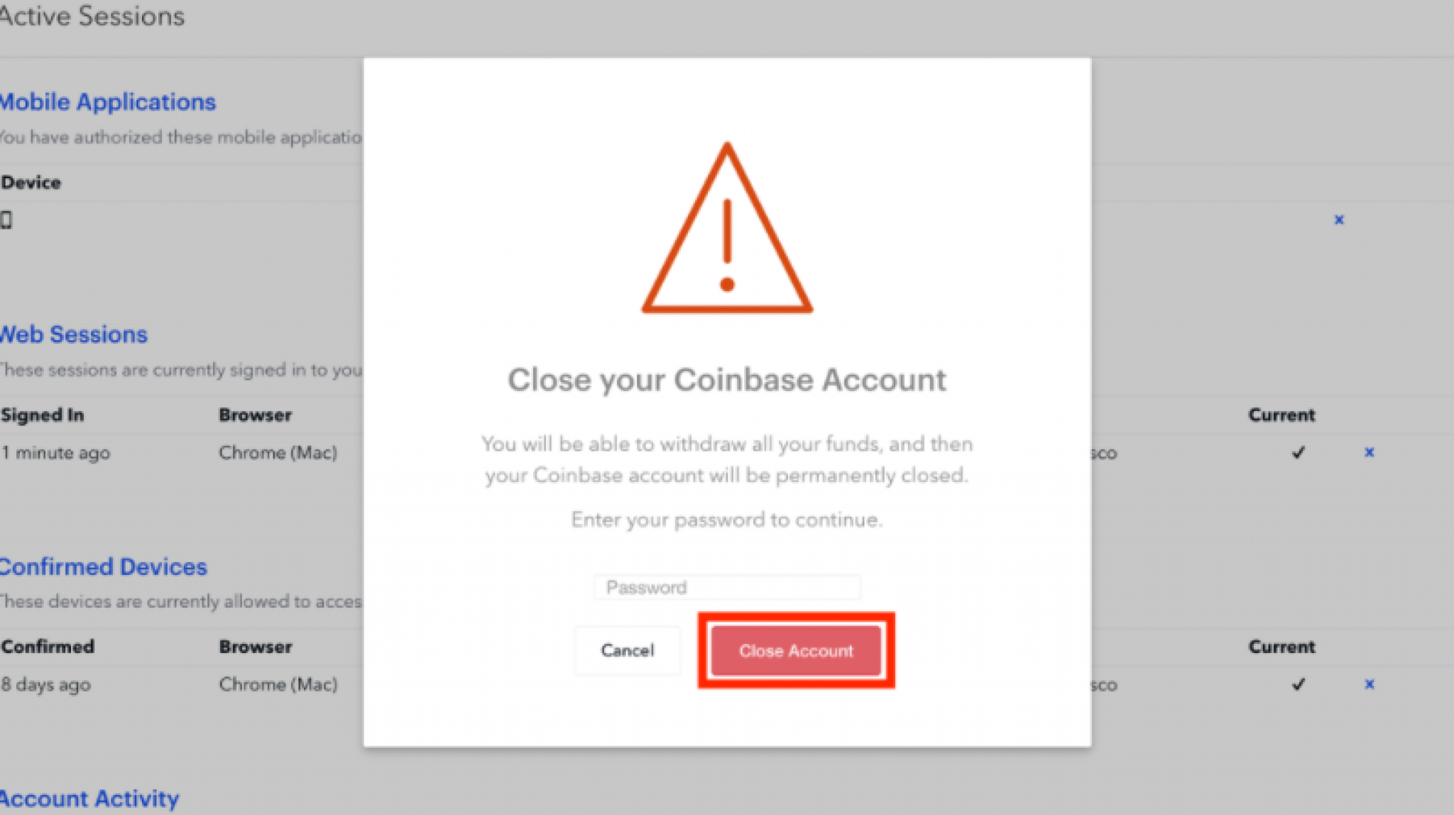 can i delete my coinbase account