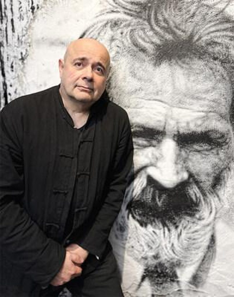 thierry Ehrmann in front of Brancusi’s painted portrait at The Abode of Chaos