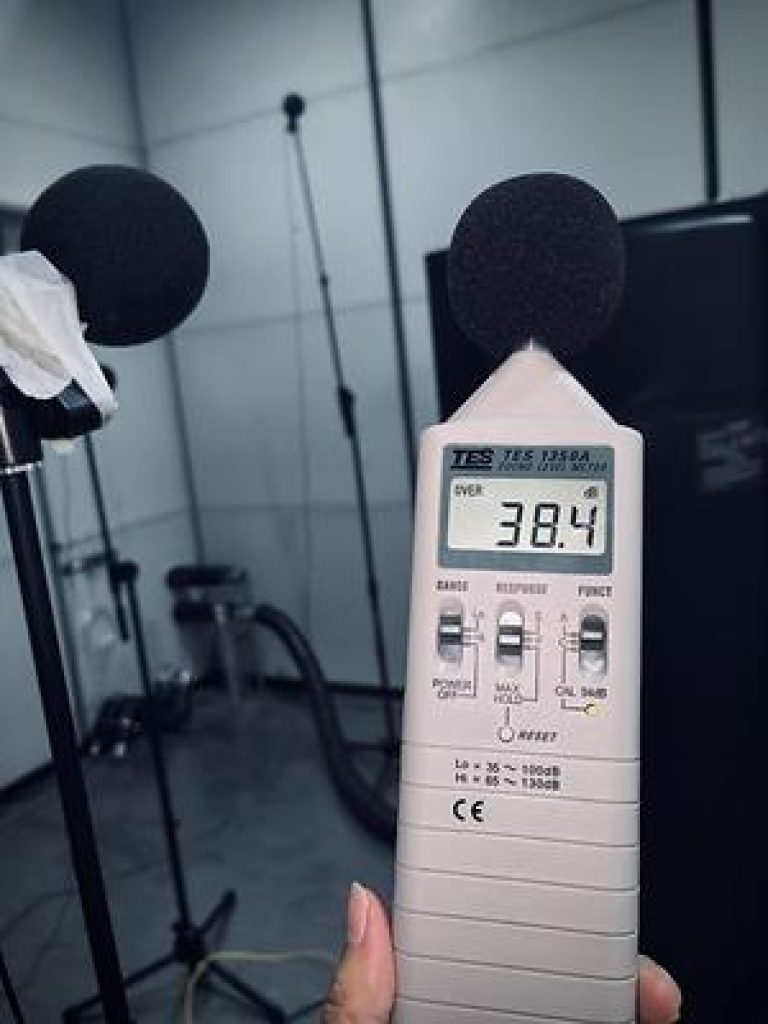 The Superheat H1C measured 38.4 dB(A) during water heating in laboratory acoustic testing, comparable to a quiet library.